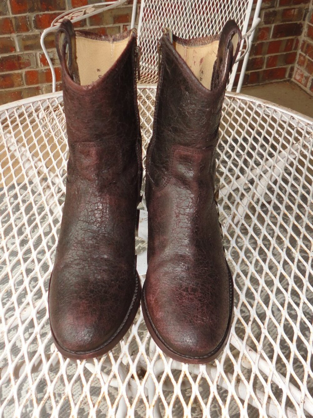 FRYE Brown Leather Distressed Zipper Ankle Boots Size 8B - Picture 10 of 11